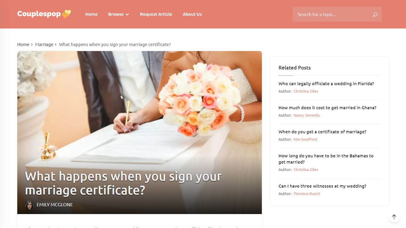 What happens when you sign your marriage certificate?